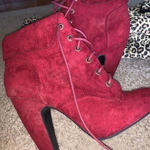 Brand new red suede lace up booties